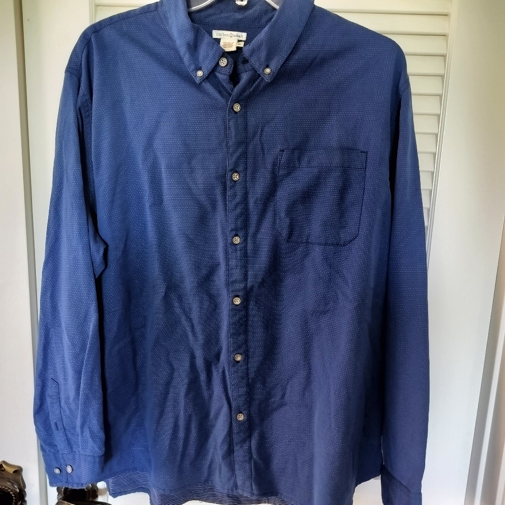 Carbon2Cobalt Men's 100% Cotton Blue w/ White Dot Print Button Down Shirt XL